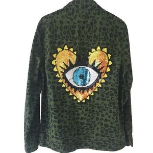 Leopard print camo embellished jacket